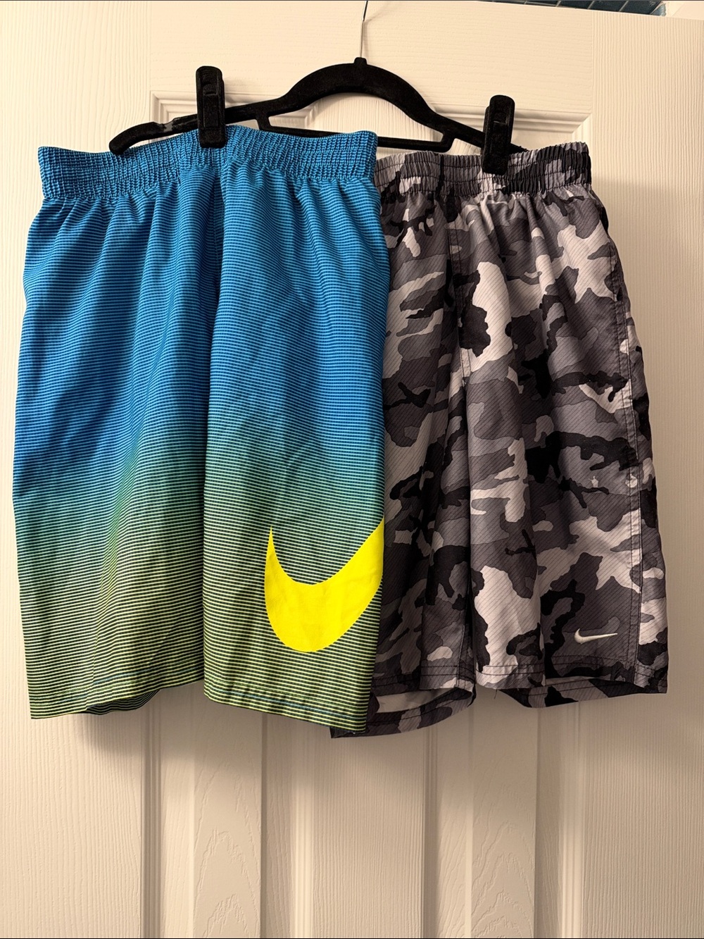 Nike Boys Blue-to-Green Gradient & Gray Camo Swim Shorts - 2 Pack Size Large